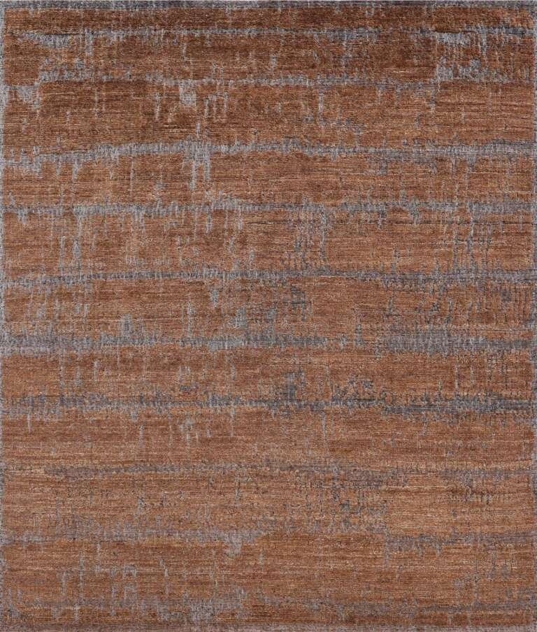 A copper and grey abstract handmade rug, by Olker Rugs