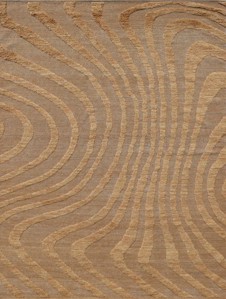 A camel handmade rug with a carved flowing pattern, by Olker Rugs